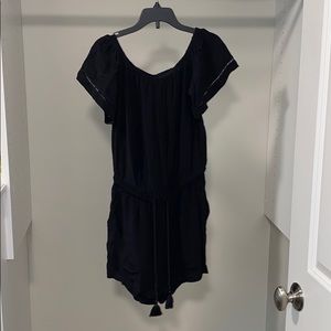 Black Short Sleeve Romper w/ Drawstring Tassels